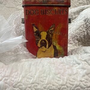 Creative Co-Op Red Dog Biscuit Tin with Vintage Design Boston Terrier